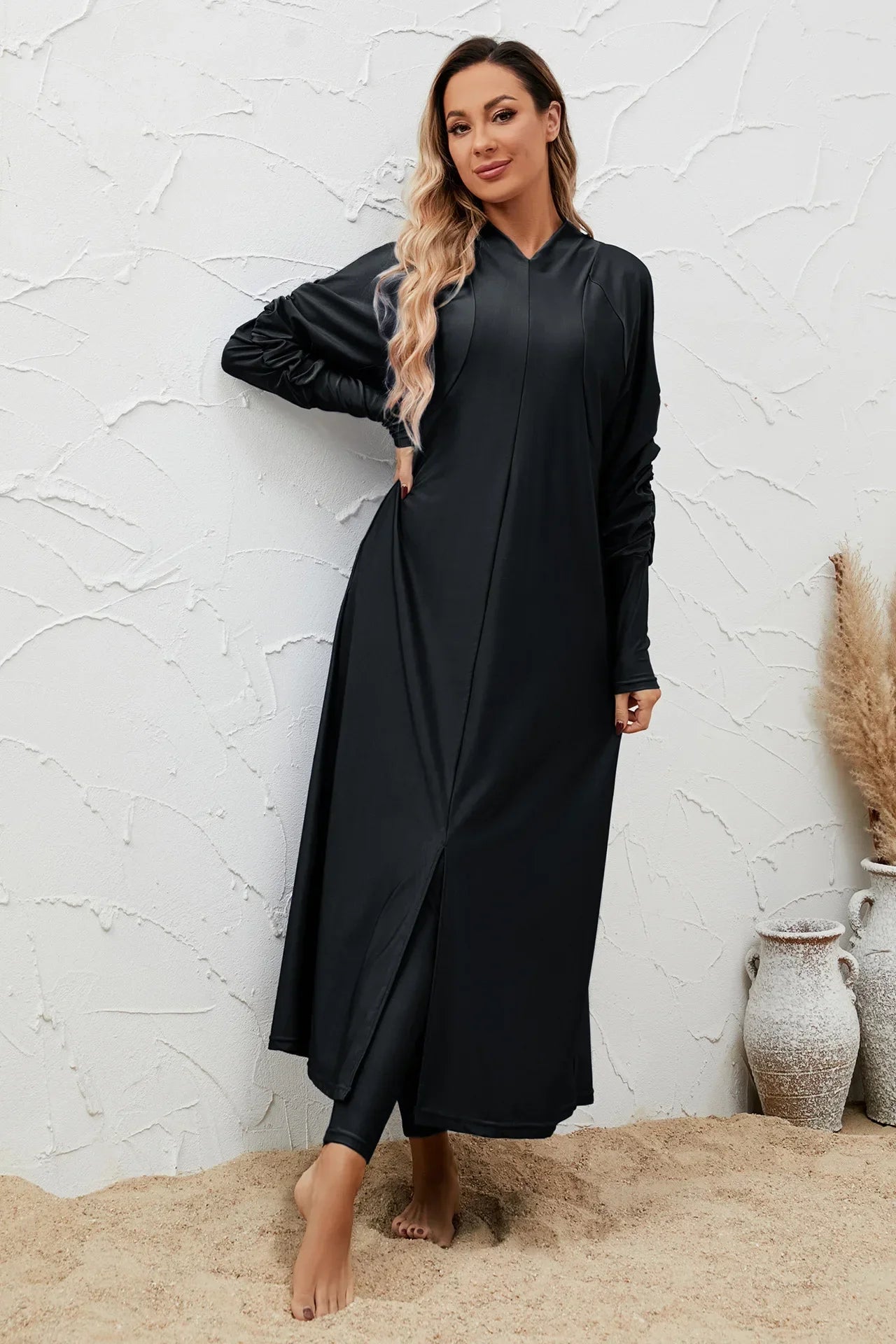 Burkini Abaya 3 pièces ensemble noir modeste maillots de bain femmes avec bonnet de bain