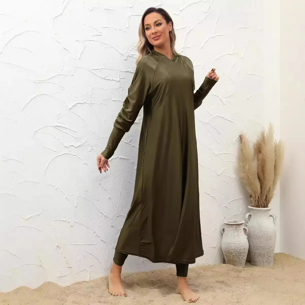 Burkini Abaya 3 pièces ensemble noir modeste maillots de bain femmes avec bonnet de bain