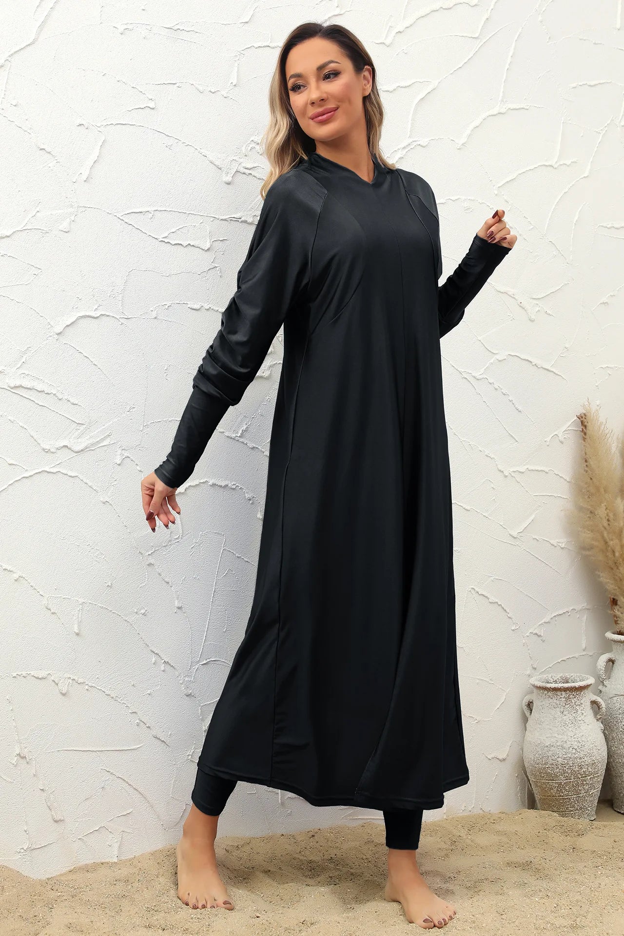Burkini Abaya 3 pièces ensemble noir modeste maillots de bain femmes avec bonnet de bain