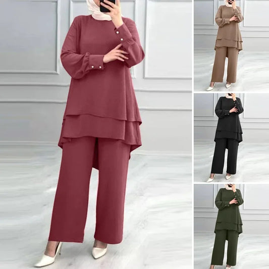 Ensemble 2 pièces pour femmes, chemisier, pantalon à jambes larges